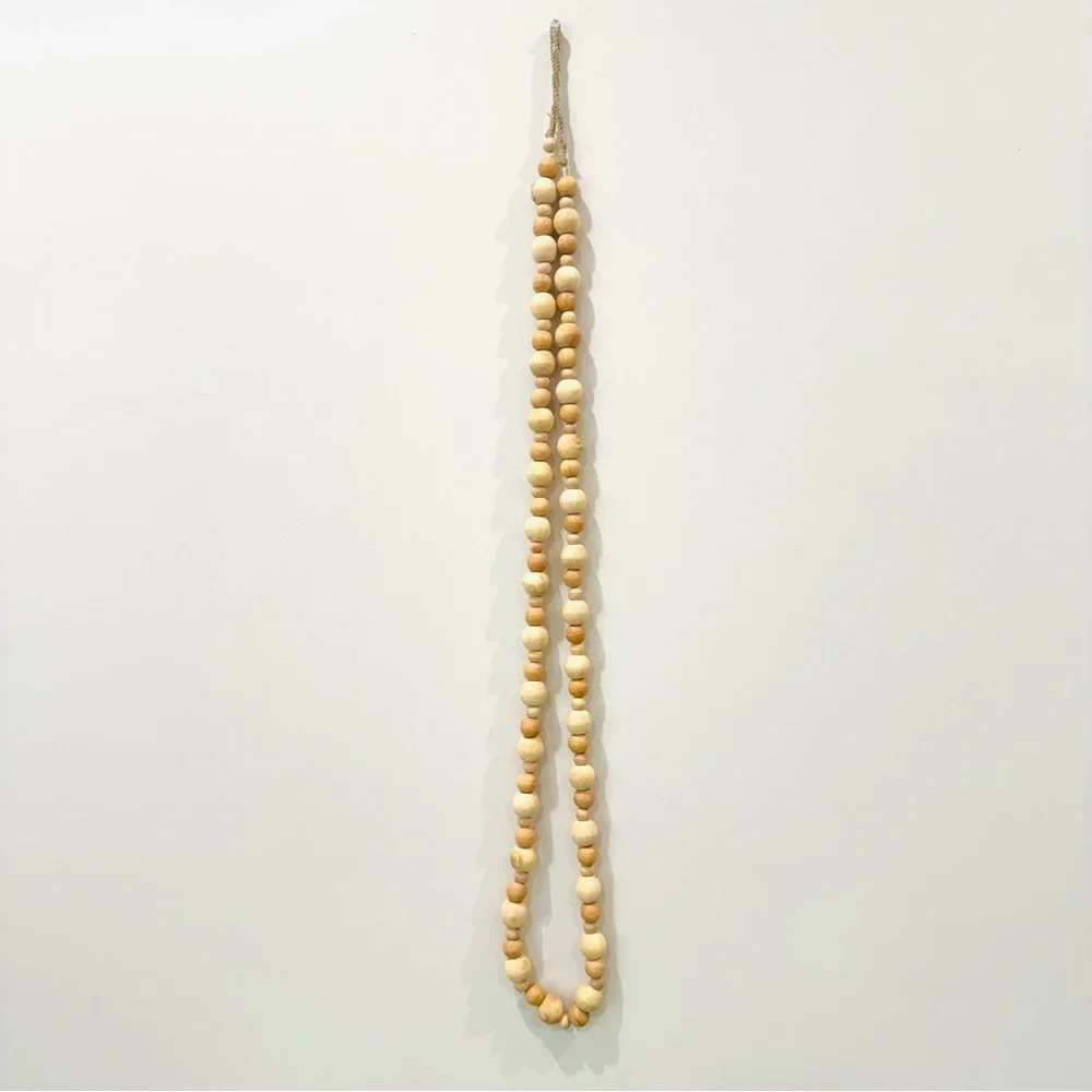 BOHO Natural Unfinished Wood Beaded 6ft Garland with Tassels